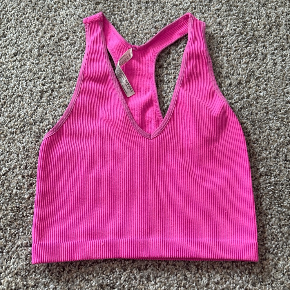 Vibrant Pink Ribbed Crop Top
